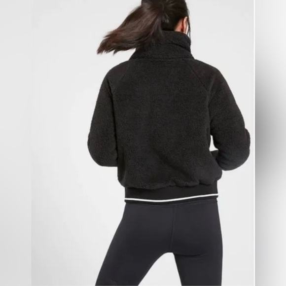 ATHLETA-Black Sherpa-Zip Up-Jacket-Winter-Cozy-Fall-Layering-Athletic-Small Tall - Picture 2 of 9
